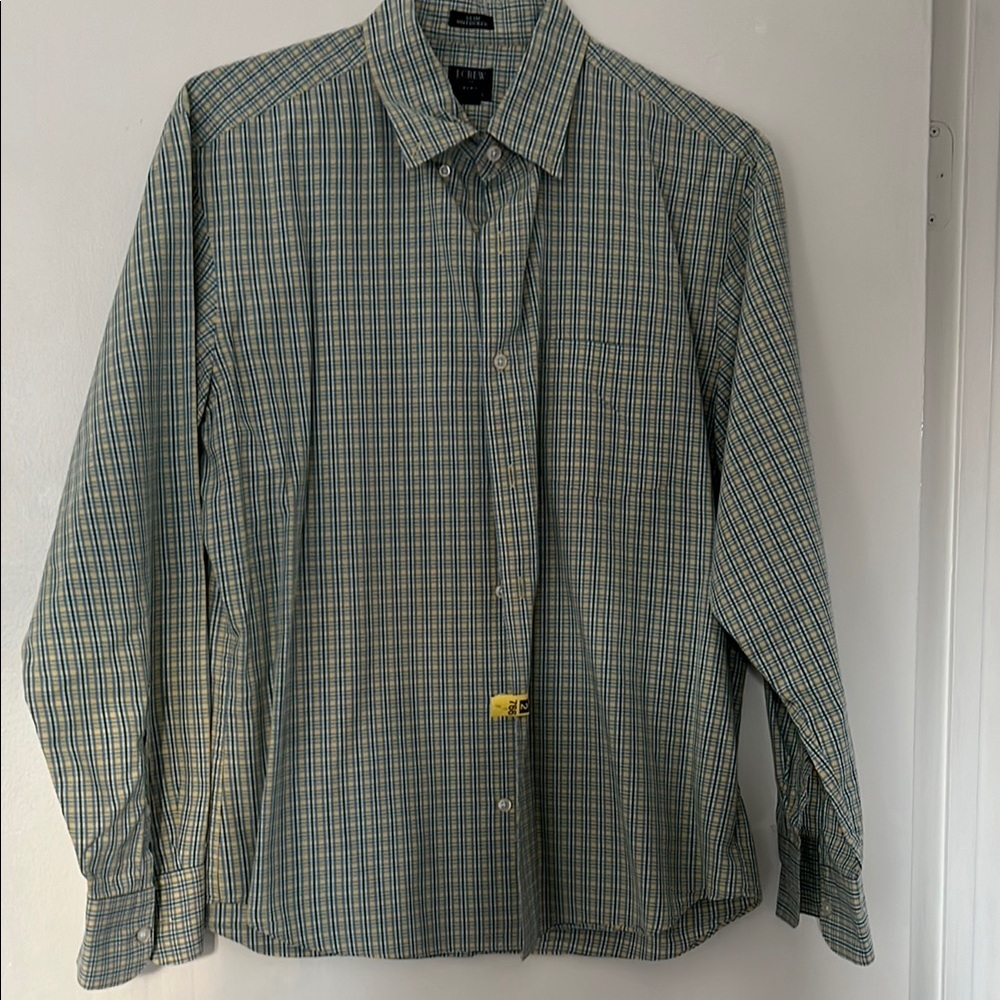 J. Crew Green Casual Button Down Shirt with Checkered Pattern